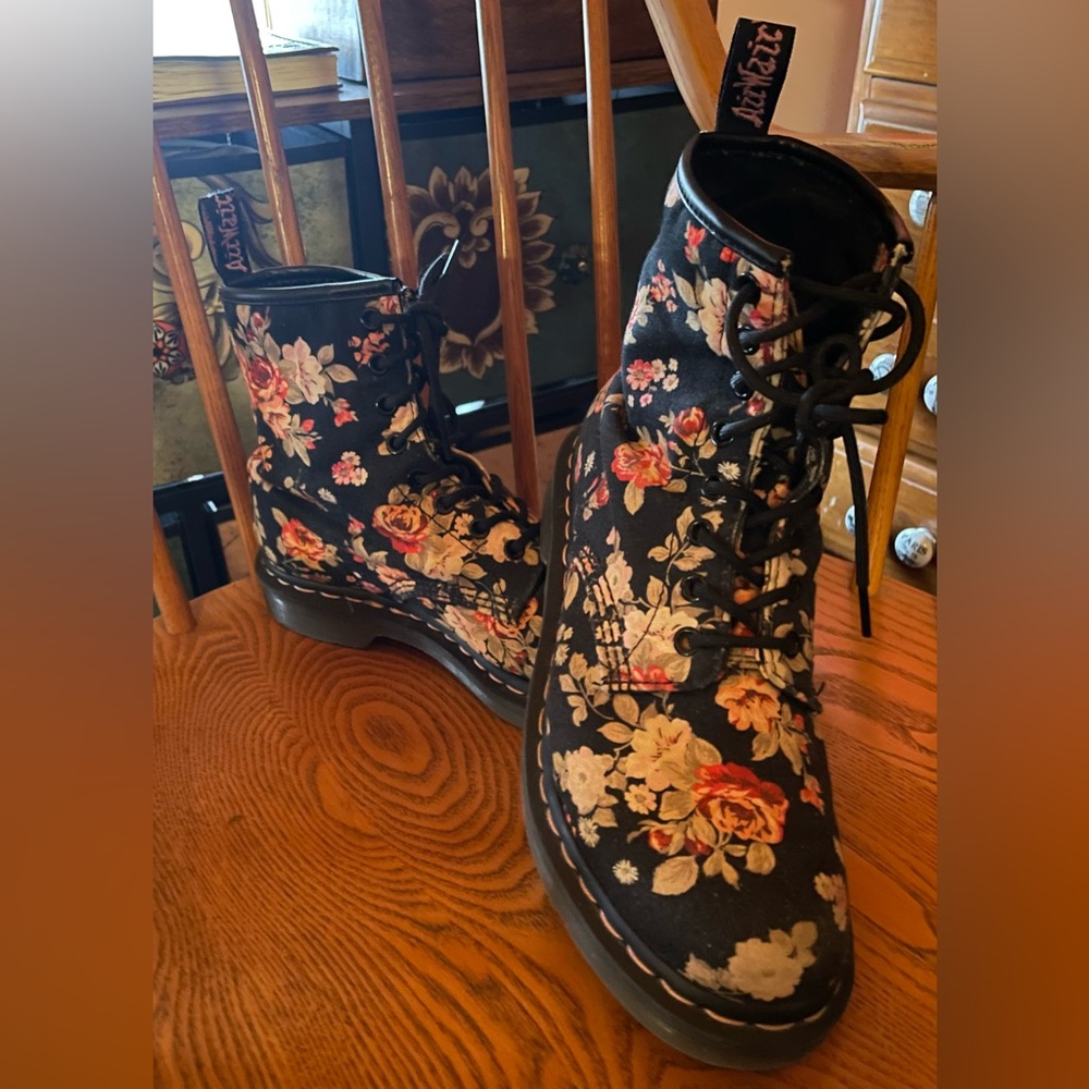 Dr. Martens Black Floral Airwair Combat Boots - Picture 3 of 11